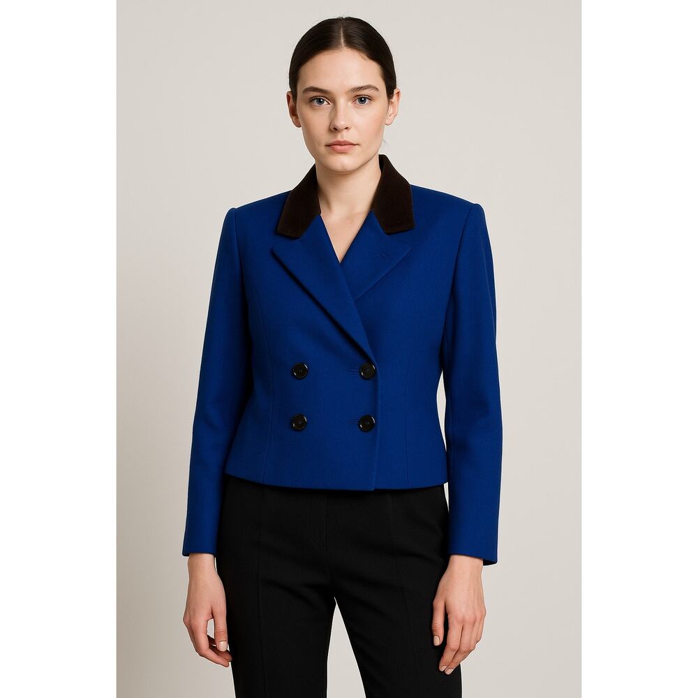 Vintage Handmacher Royal Blue Blazer 80s Tailored Jacket Velvet Collar USA small